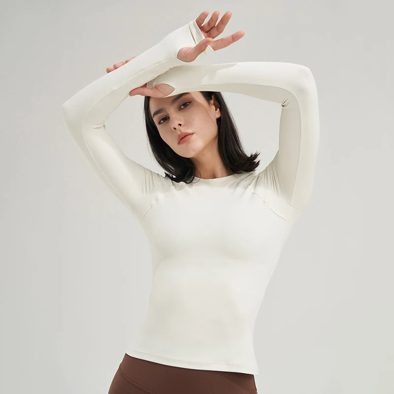 SOISOU Nylon Gym Top Yoga Shirt Fitness Sport Women Clothing Elastic Breathable Pilates Long Sleeve Tops 5 Colors 4 Size