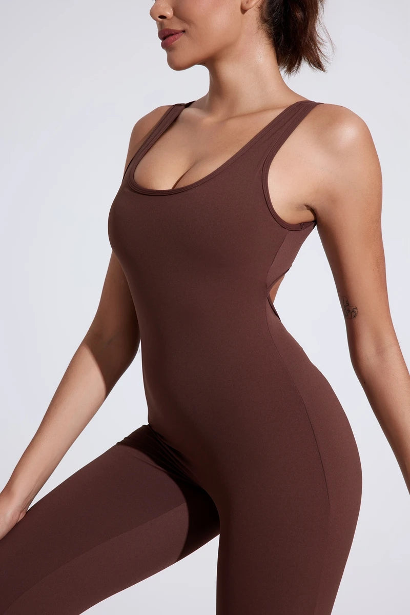 QINACTIV RearV-lift buttocks tight fitting one-piece nude yoga suit winter women's outdoor running sports one-piece fitness suit