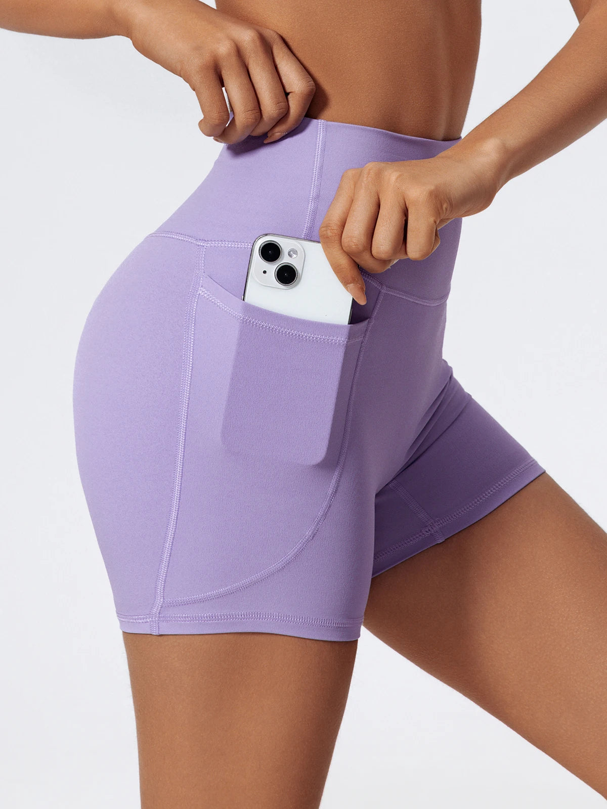 Ctenkevet Women's Pocket Athletic Shorts Running Tight Pants Gym Workout Yoga Trunks Female High Waist Buttock Lift Legging