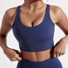 Women's Solid Color Cross-Back Sports Bra - Padded Soft Tight Yoga & Gym Top