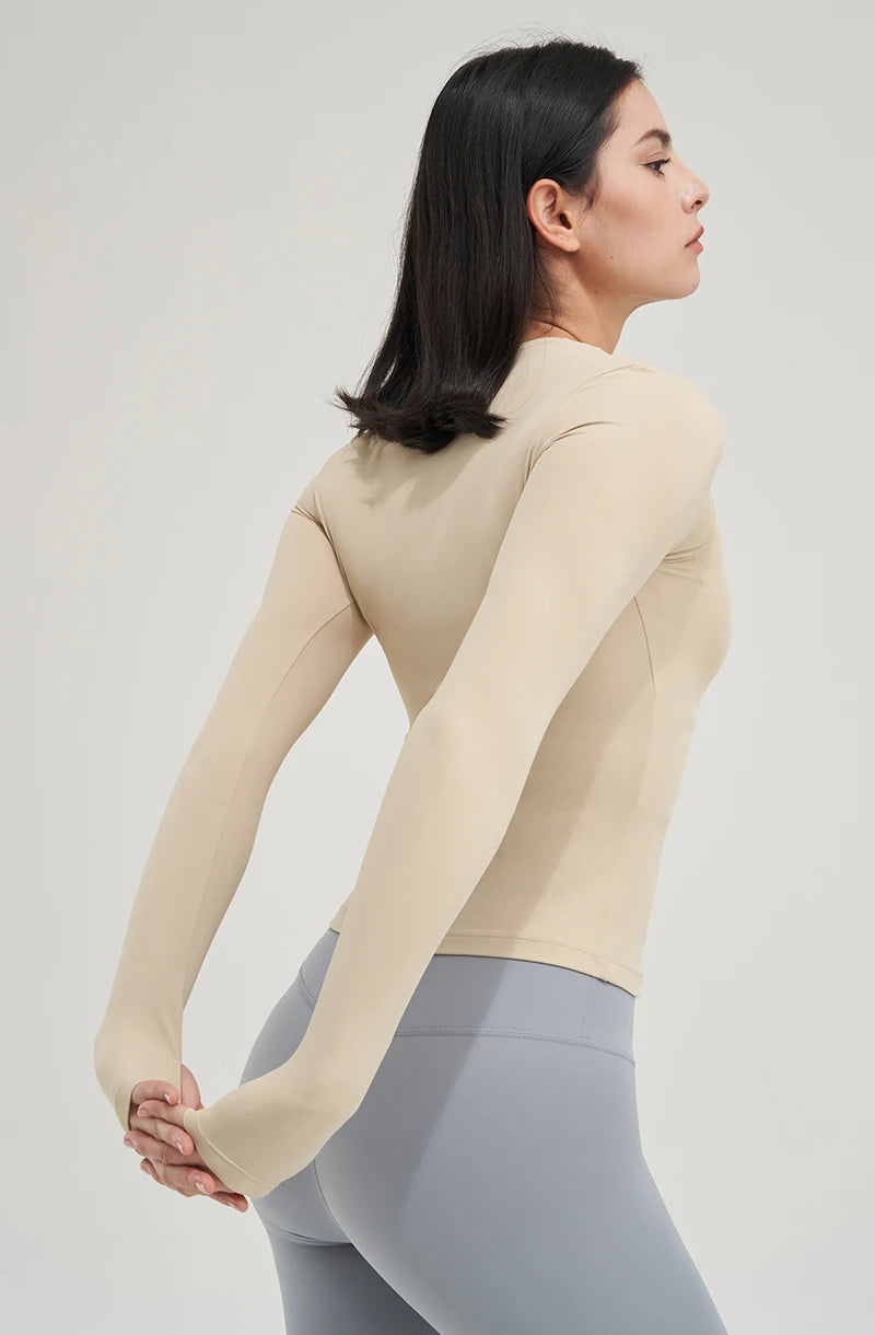 SOISOU Nylon Gym Top Yoga Shirt Fitness Sport Women Clothing Elastic Breathable Pilates Long Sleeve Tops 5 Colors 4 Size
