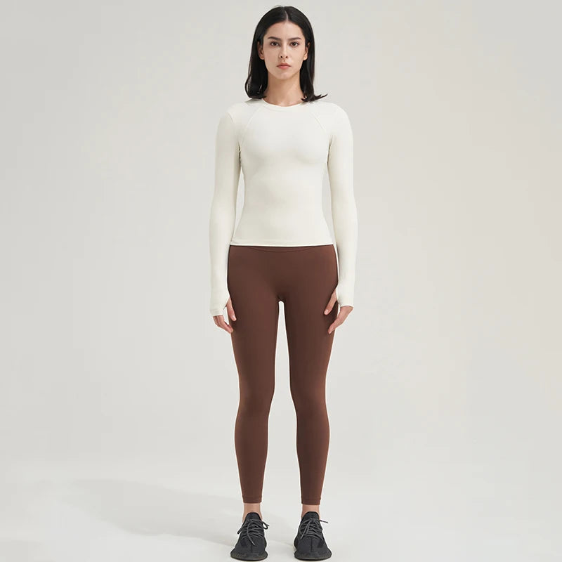 SOISOU Nylon Gym Top Yoga Shirt Fitness Sport Women Clothing Elastic Breathable Pilates Long Sleeve Tops 5 Colors 4 Size