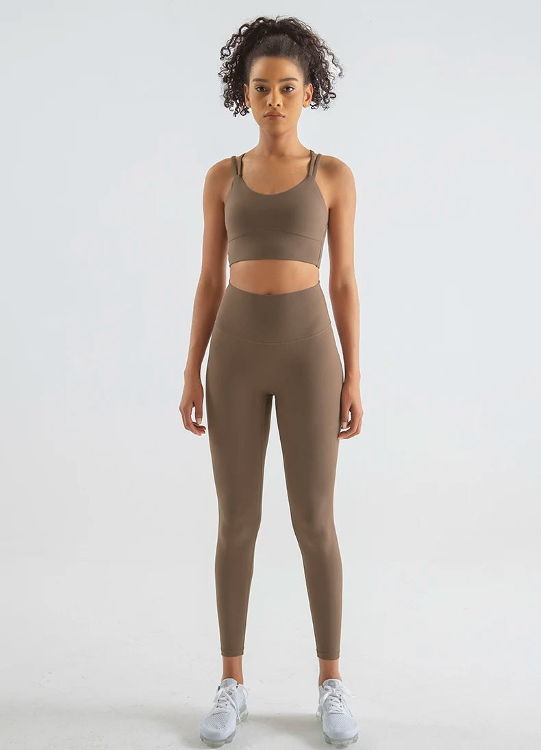 SOISOU New Nylon Yoga Set Women's Tracksuit Fitness Gym Two Piece Set Women Sports Bra Leggings Women Sportwear Breathable