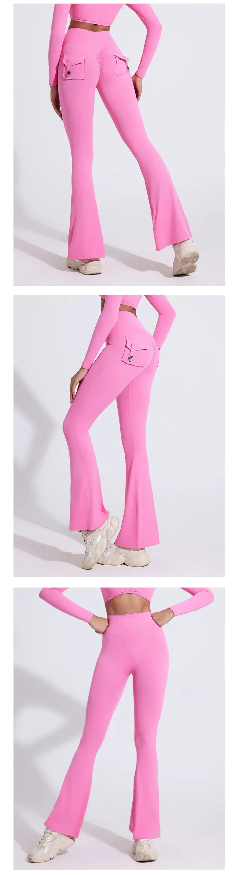 QINACTIVE Fashion Back Pocket  Flared Pants Women Tight-Fit Sexy Slim High Waist Pants Push Up Sport Fitness Flare Leggings