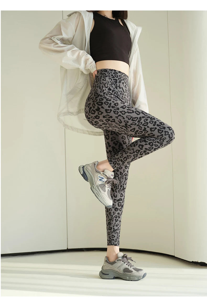 BIVIGAOS 2025 Spring Summer New Pink Leopard Print Sharkskin Leggings Women High Waist Seamless Tight Sexy Sport Fitness Legging