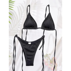 Women's Glossy Triangle Bikini Set - Bandage Style Two-Piece Beachwear