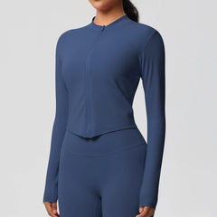 Women's Seamless Zipper Yoga Jacket - Quick-Dry Slim Fit Gym Crop Top
