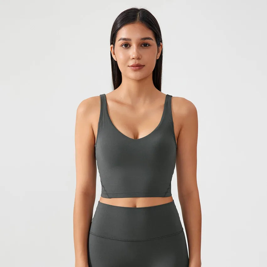 Fashion U-shape Back Sports Vest Naked Feel Soft Workout Crop Top Padded Activewear Tank Gym Fitness Yoga Bra