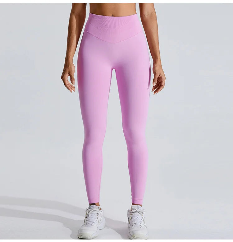 NCLAGEN Women's Seamless Yoga Leggings High V-Waist Tummy Control Scrunch Butt Lifting GYM Workout Pants Outdoor Sports Fitness