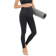 High-Waist Embroidery Knit Maternity Leggings - Cotton Pants with Belt