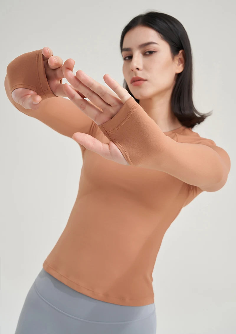 SOISOU Nylon Gym Top Yoga Shirt Fitness Sport Women Clothing Elastic Breathable Pilates Long Sleeve Tops 5 Colors 4 Size