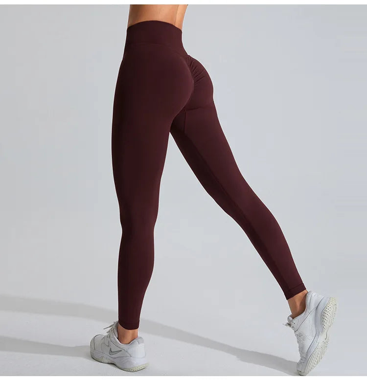 NCLAGEN Women's Seamless Yoga Leggings High V-Waist Tummy Control Scrunch Butt Lifting GYM Workout Pants Outdoor Sports Fitness