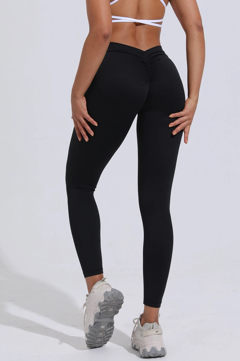 QINACTIVE V-Back Leggings Sports Yoga Pants Women Fitness Gym Tights High Waist Leggings Push Up