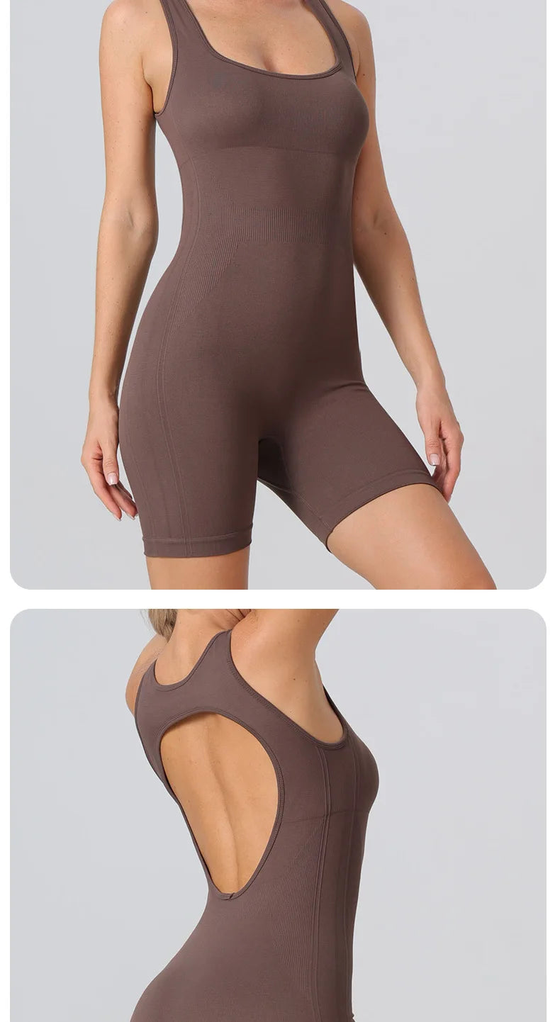 STOUREG Seamless vest one-piece yoga suit,women's high elasticity sports one-piece suit,lift the buttocks and back fitness suit