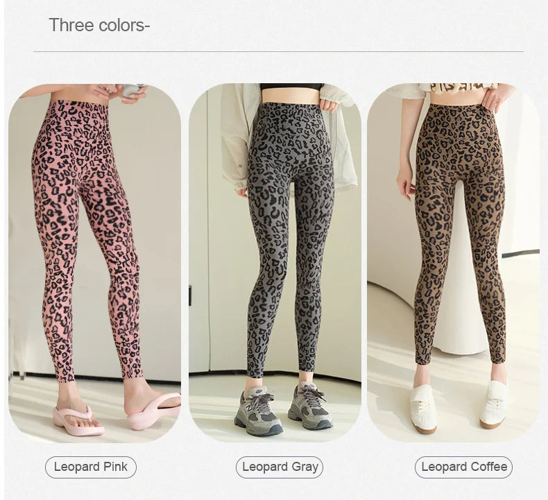 BIVIGAOS 2025 Spring Summer New Pink Leopard Print Sharkskin Leggings Women High Waist Seamless Tight Sexy Sport Fitness Legging