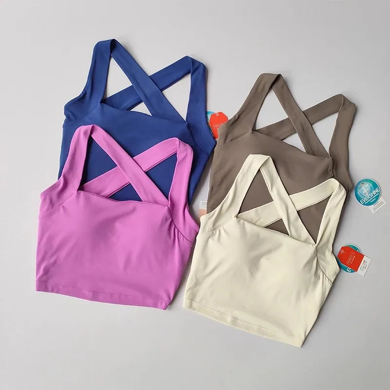 Women Cross Strap Sports Bra Top High impact Push Up Running Bras Sport Bra Yoga Gym Crop Top Brassiere Fitness Top Sport Bra