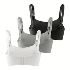 3-Piece Breathable Front-Open Nursing Bra Set - Wireless Breastfeeding Underwear