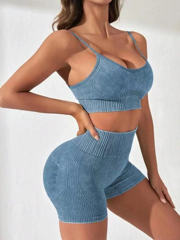 STOUREG Women 2 PCS Yoga Set,Seamless  Wash Beautiful Back Sports Bra High Waist Hip Lift Shorts Workout Set Gym Set Women