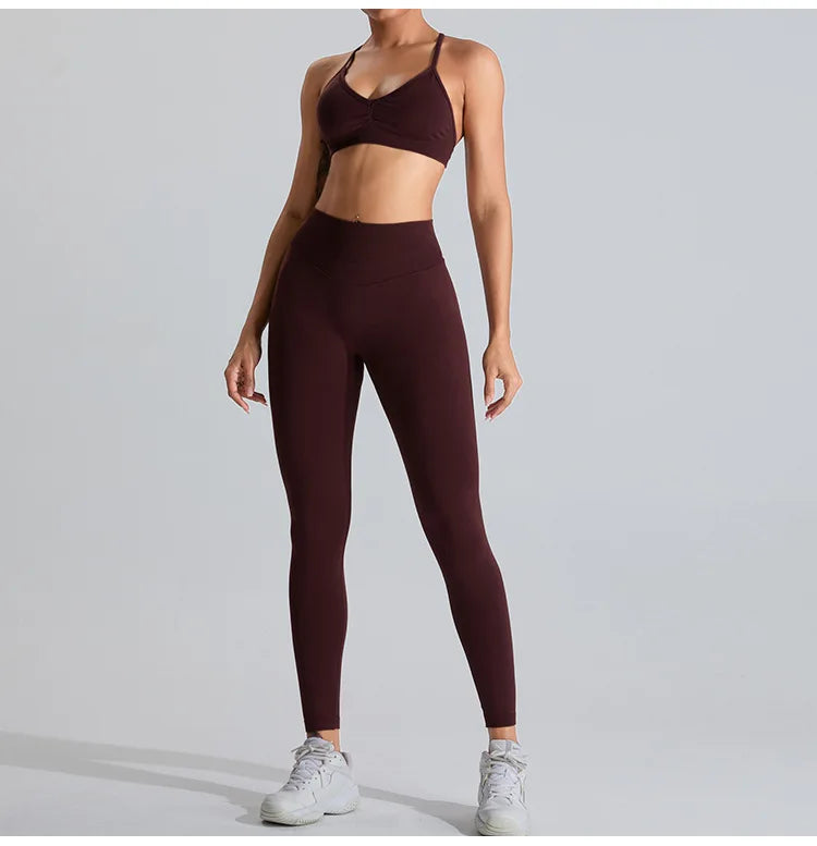 NCLAGEN Women's Seamless Yoga Leggings High V-Waist Tummy Control Scrunch Butt Lifting GYM Workout Pants Outdoor Sports Fitness