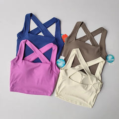 Women Cross Strap Sports Bra Top High impact Push Up Running Bras Sport Bra Yoga Gym Crop Top Brassiere Fitness Top Sport Bra