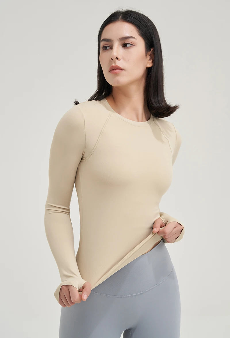 SOISOU Nylon Gym Top Yoga Shirt Fitness Sport Women Clothing Elastic Breathable Pilates Long Sleeve Tops 5 Colors 4 Size
