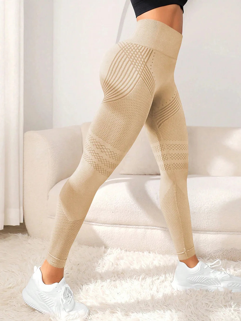 Sexy Line Hip Lifting Sports Tights Women High Waist Elastic Yoga Pants Running Fitness Pants Breathable Sports Leggings