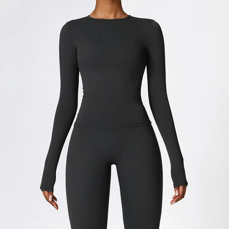 women’s long-sleeve dry-fit yoga top.