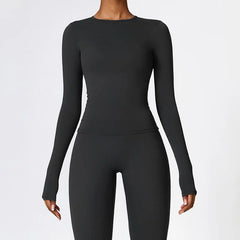 women’s long-sleeve dry-fit yoga top.