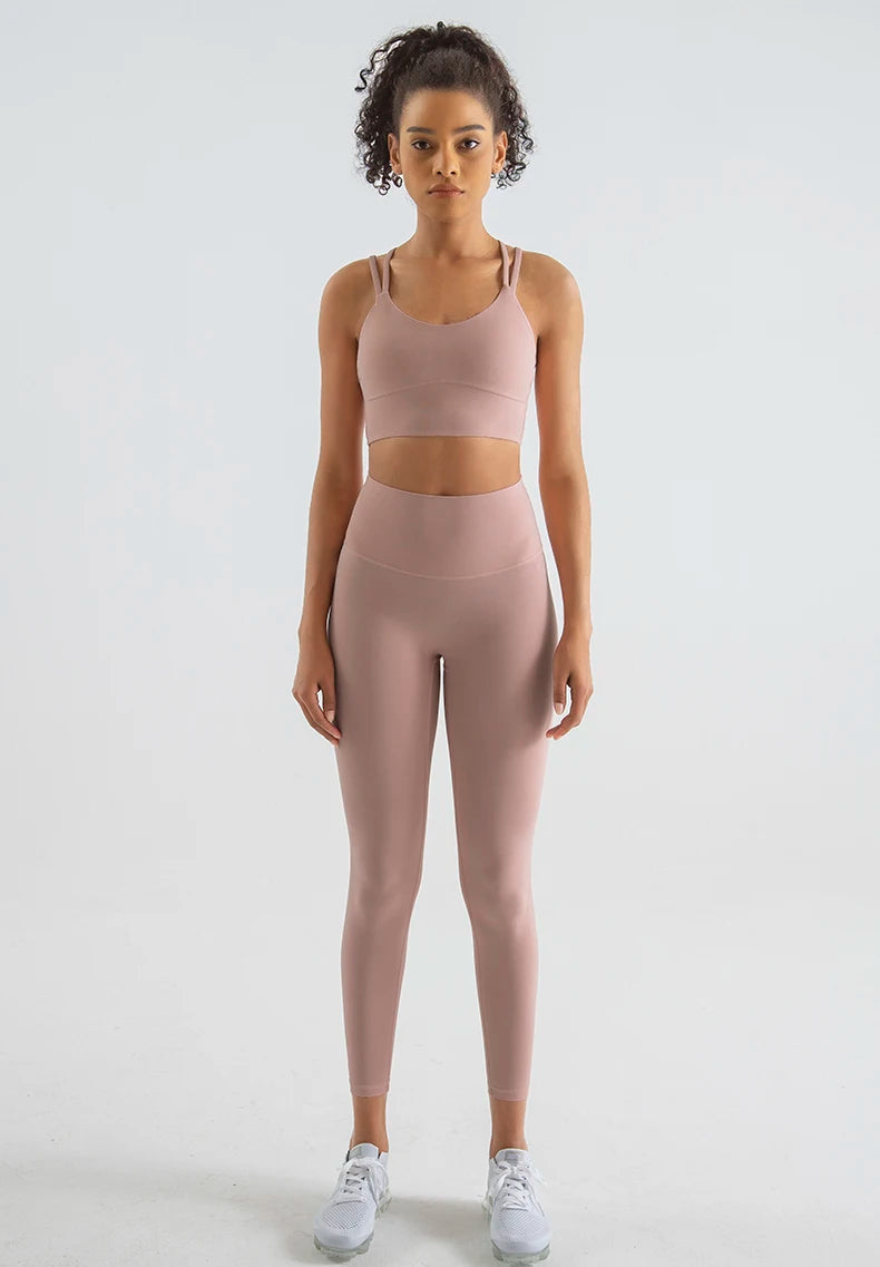 SOISOU New Nylon Yoga Set Women's Tracksuit Fitness Gym Two Piece Set Women Sports Bra Leggings Women Sportwear Breathable