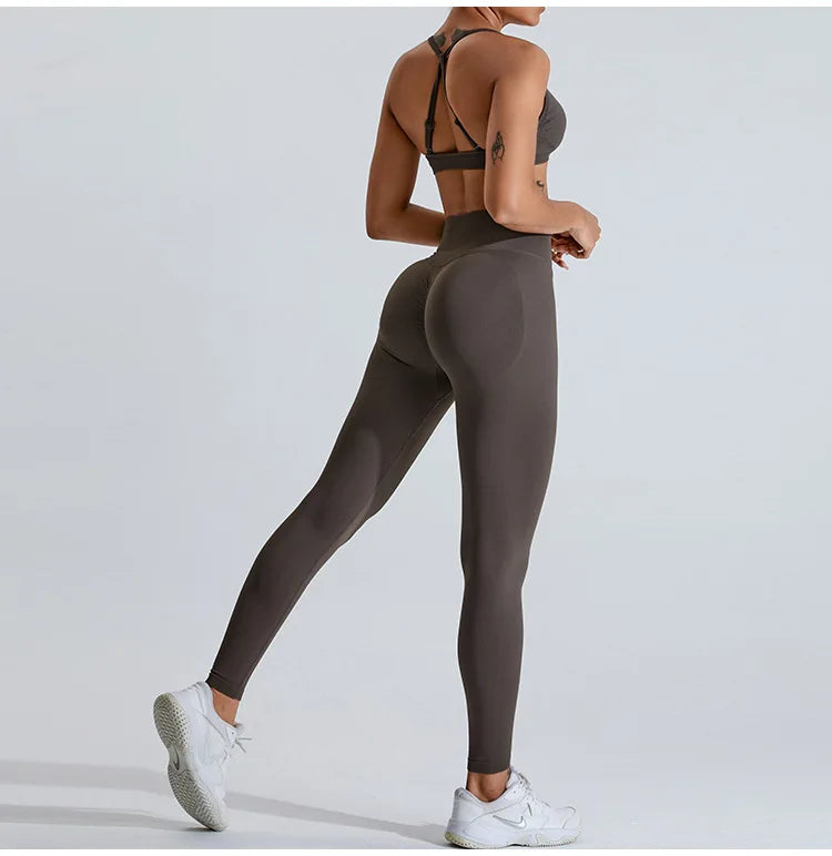 NCLAGEN Women's Seamless Yoga Leggings High V-Waist Tummy Control Scrunch Butt Lifting GYM Workout Pants Outdoor Sports Fitness