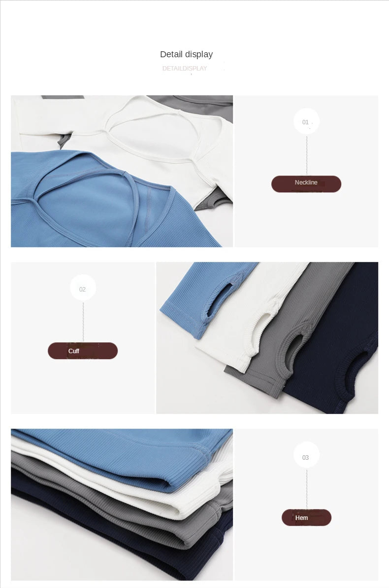 SOISOU Rib Fabric Yoga Shirts Crop Top Seamless Long Sleeve Sports Bra Sport Fitness Workout Tops Gym t Shirt Women 7 Colors