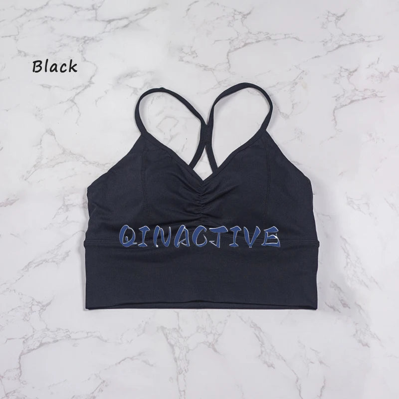 QINACTIVE Women’s Stylish Pleated Sports Bra – Beautiful Back & Quick-Dry Fit