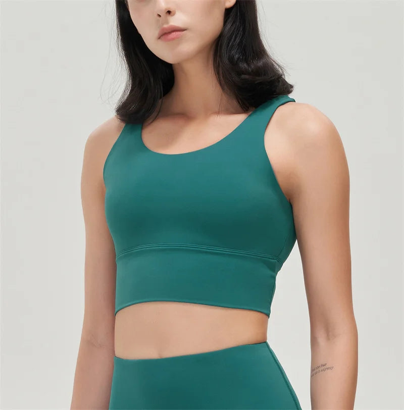 SOISOU Lycra Top Women Yoga Sports Bra Gym Fitness Crop Top Bras For Women Underwear Deep V Beautiful Back Chest Pad Removable