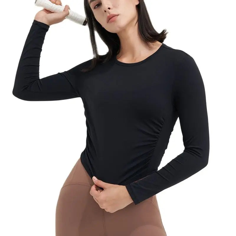 SOISOU Nylon Women Tops Gym Yoga Shirts Sportswear Tight Elastic Breathable Comfortable Sports Top Yoga Wear Womens Clothing