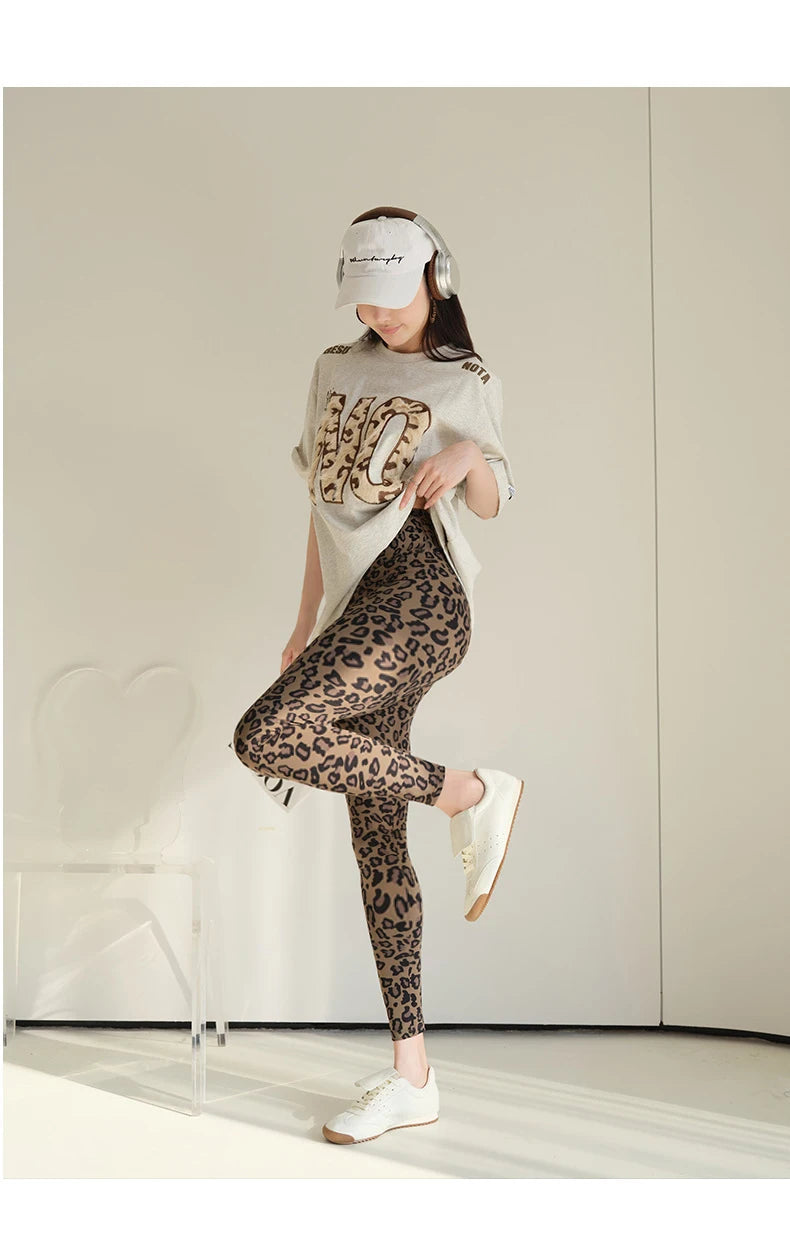 BIVIGAOS 2025 Spring Summer New Pink Leopard Print Sharkskin Leggings Women High Waist Seamless Tight Sexy Sport Fitness Legging