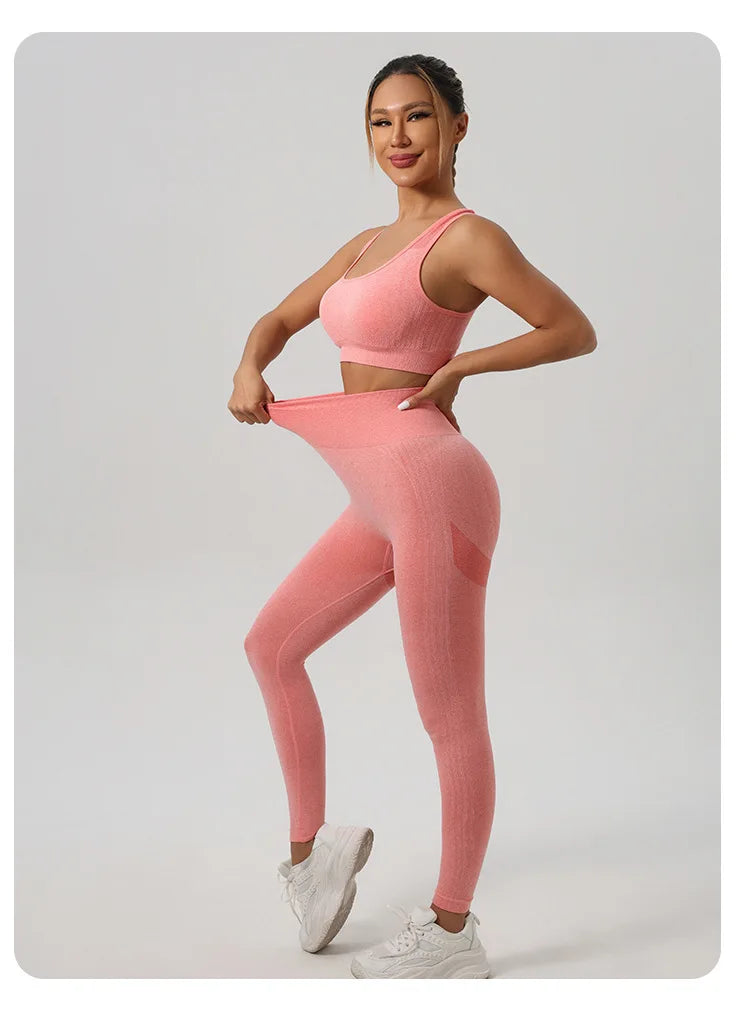2 Pcs Yoga Set Women Hollow Back Sports Bra+Hip Lifting Sports Shorts Workout Set Seamless Fitness Gym Set Sportswear Tracksuit
