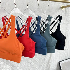 Fashion Cross Back Women's Sports Bra - Shockproof Adjustable Fitness Top