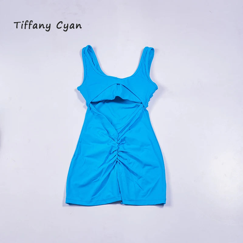QINACTIVE sports jumpsuit quick drying integrated V-shaped back running fitness suit tight fitting beautiful back yoga suit
