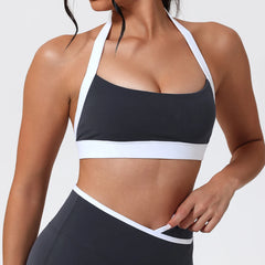 Ctenkevet Women's Color Clash Crop Top - Quick-Dry Backless Gym Bra