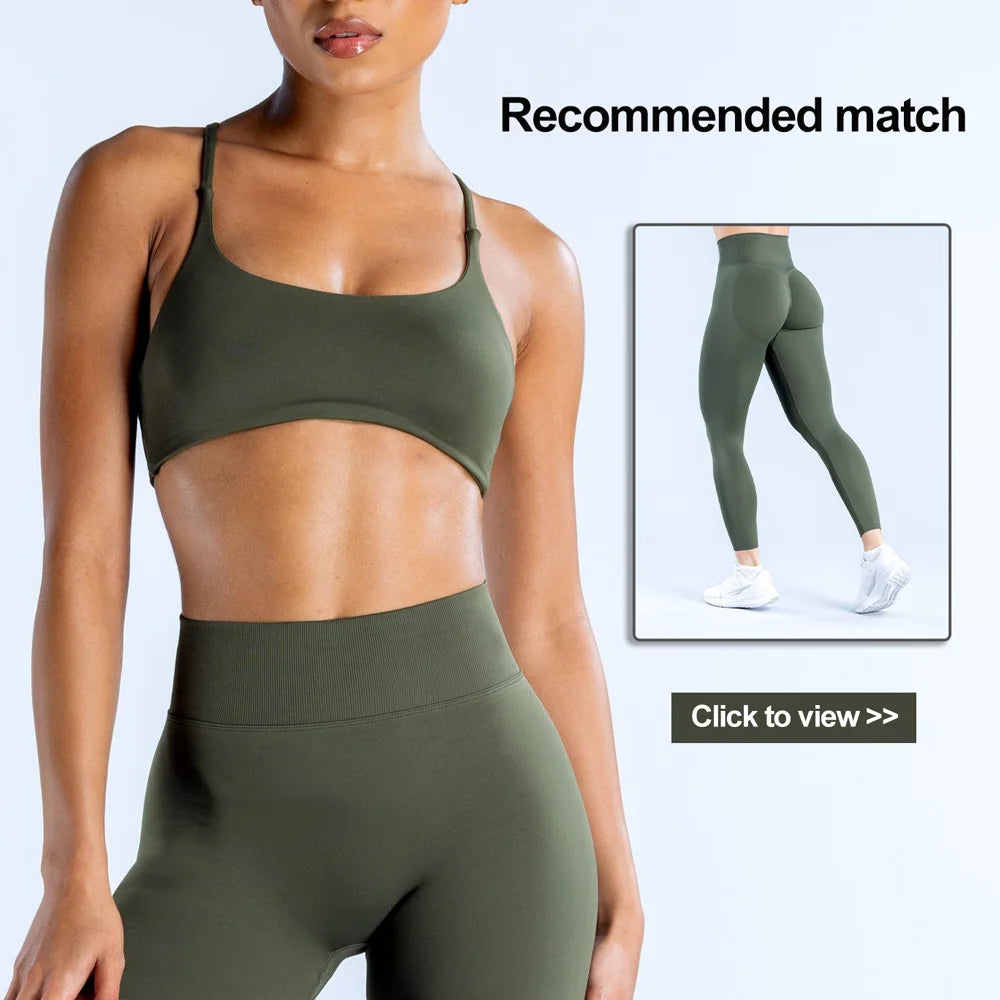 NCLAGEN Twist Back High Support Sports Bra – Seamless Push-Up Gym Top