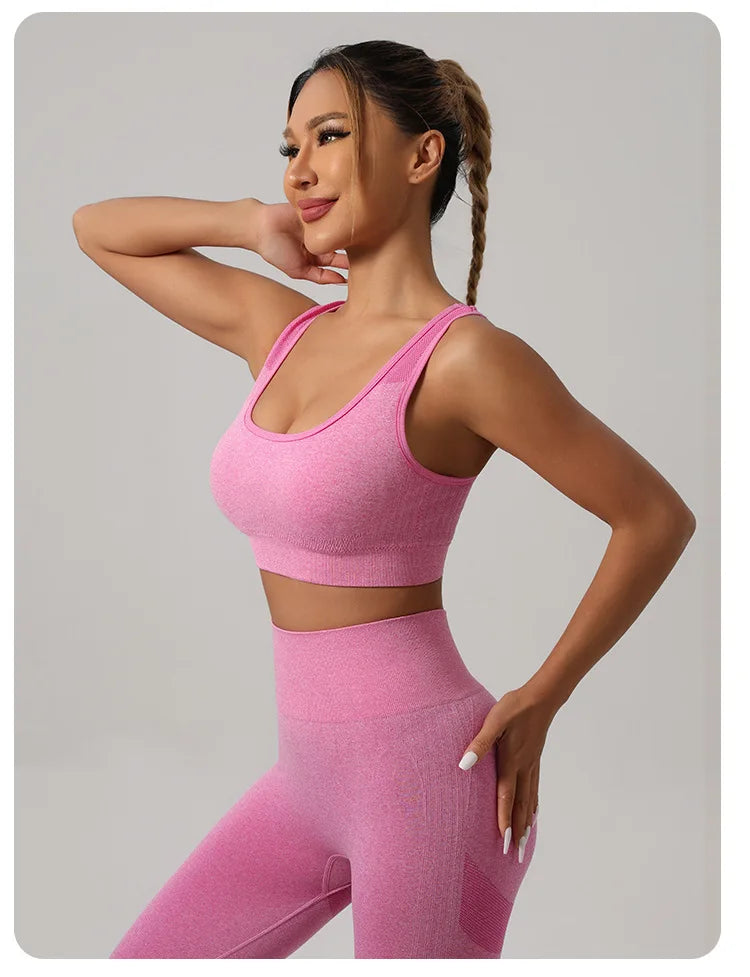 2 Pcs Yoga Set Women Hollow Back Sports Bra+Hip Lifting Sports Shorts Workout Set Seamless Fitness Gym Set Sportswear Tracksuit