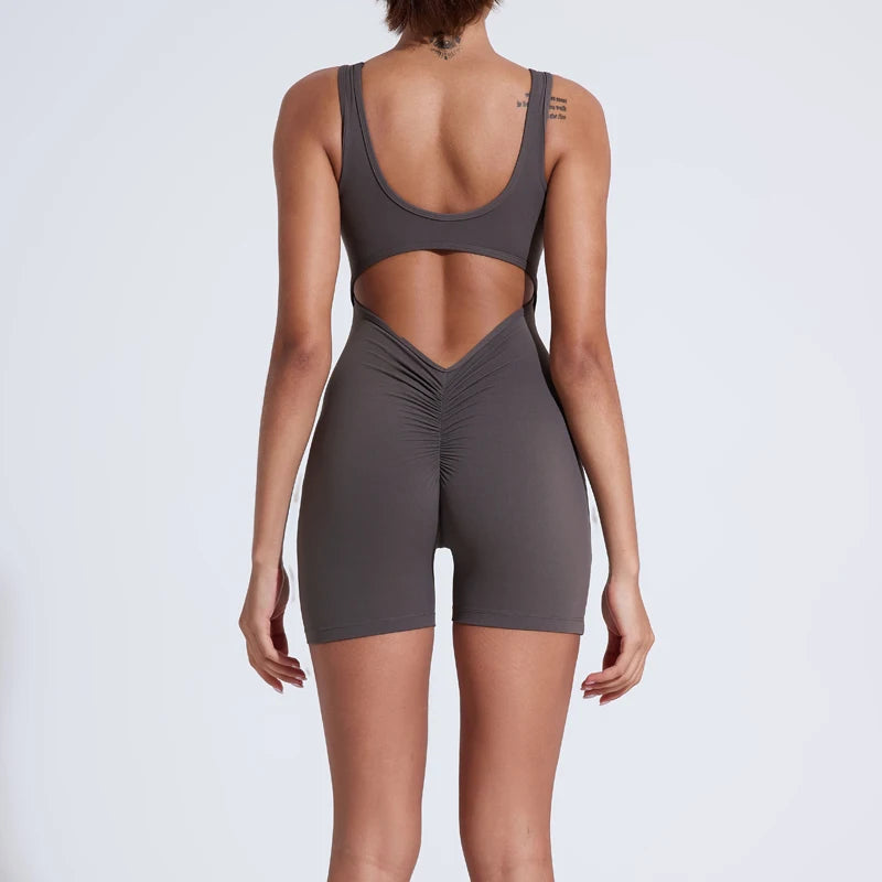 QINACTIVE sports jumpsuit quick drying integrated V-shaped back running fitness suit tight fitting beautiful back yoga suit