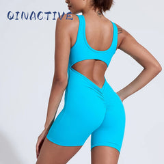 QINACTIVE sports jumpsuit quick drying integrated V-shaped back running fitness suit tight fitting beautiful back yoga suit