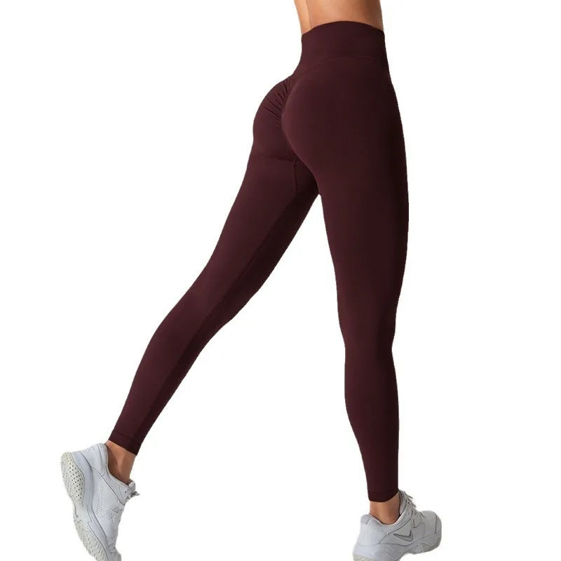 NCLAGEN Women's Seamless Yoga Leggings High V-Waist Tummy Control Scrunch Butt Lifting GYM Workout Pants Outdoor Sports Fitness