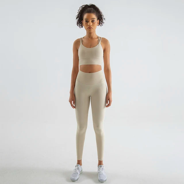 SOISOU New Nylon Yoga Set Women's Tracksuit Fitness Gym Two Piece Set Women Sports Bra Leggings Women Sportwear Breathable