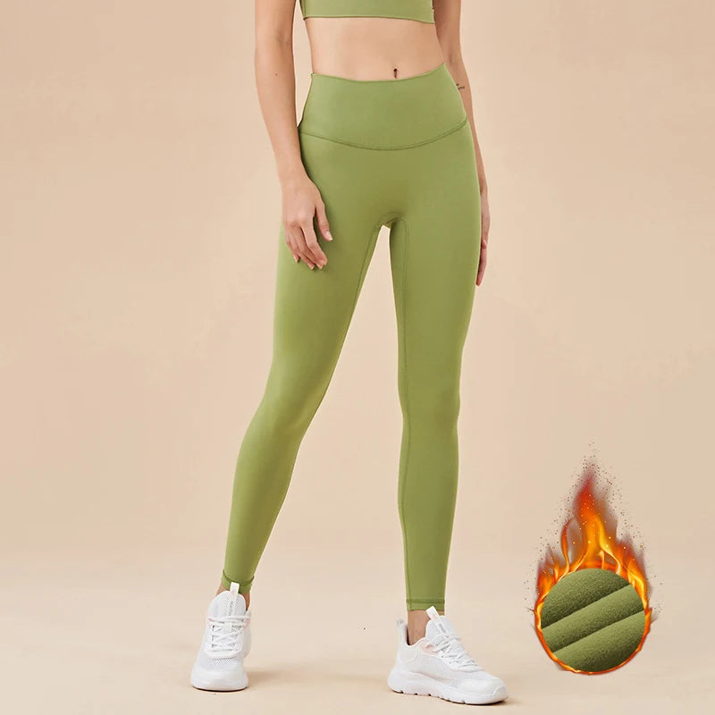 SOISOU Nylon Winter Warm Leggings Yoga Gym Women's Pants Invisible Waist Pocket Soft Elastic High Waist Sexy Woman Clothing