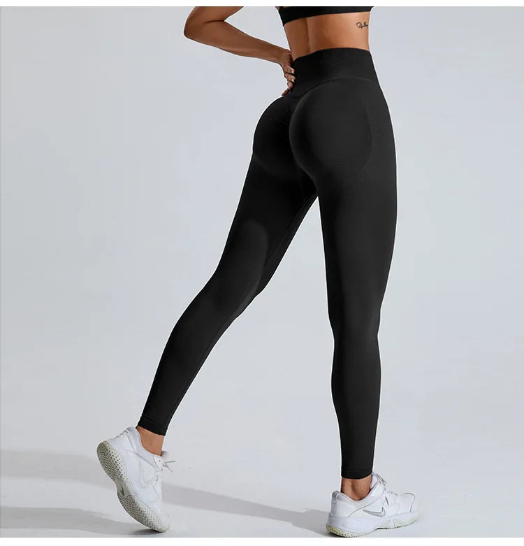 NCLAGEN Women's Seamless Yoga Leggings High V-Waist Tummy Control Scrunch Butt Lifting GYM Workout Pants Outdoor Sports Fitness