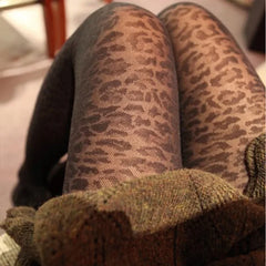 Women’s Sheer Leopard Pattern Tights – Black Vintage Pantyhose