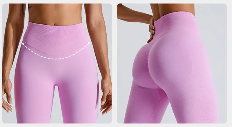 NCLAGEN Women's Seamless Yoga Leggings High V-Waist Tummy Control Scrunch Butt Lifting GYM Workout Pants Outdoor Sports Fitness