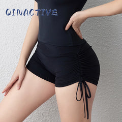 QINACTIVE Shorts Women High V Waist Drawstring Sports Shorts Cycling Biker Breathable Butt Crack Push Up Short Leggging Tights